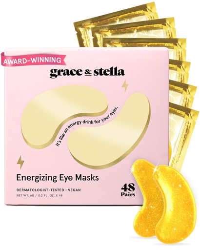 [BRSWKZQOOIHGK2L4] Premio de gracia &amp; estela Ganando bajo máscara de ojos - Esenciales de viaje - Regalos de cumpleaños para mujeres - Patches de ojos de gel para círculos oscuros, ojos hinchados, arrugas, bolsas de Undereye - Cuidado de uno mismo vegano (48 pares, oro)