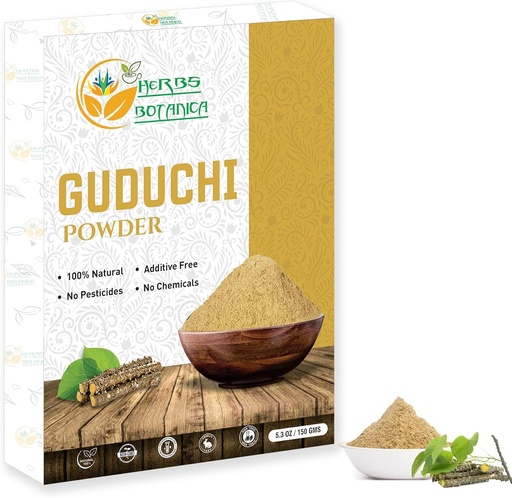 [BRSW22QRBUFGKH34] Herbs Botanica Guduchi Powder USDA Organic Neem Giloy Powder  Tinospora cordifolia ← Herbsl Supplement for Immune Support, Digestion 5.3 Oz / 150 GMS