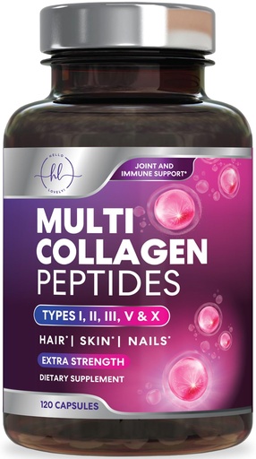 [BRSWGCADCIIW2ALF] Multi Collagen Peptides Complex - Advanced Hydrolyzed Collagen Supplement Pills with Type I, II, III, V & X - Hair, Skin, Nail & Joint Support Supplement for Women & Men - USA Bottled - 120 Capsules