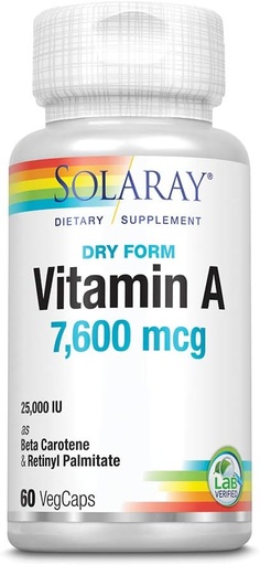 [BRSWIGT6BAGGEDDK] Solaray, Dry Form Vitamin A, 7,500 mcg, 60 VegCaps
