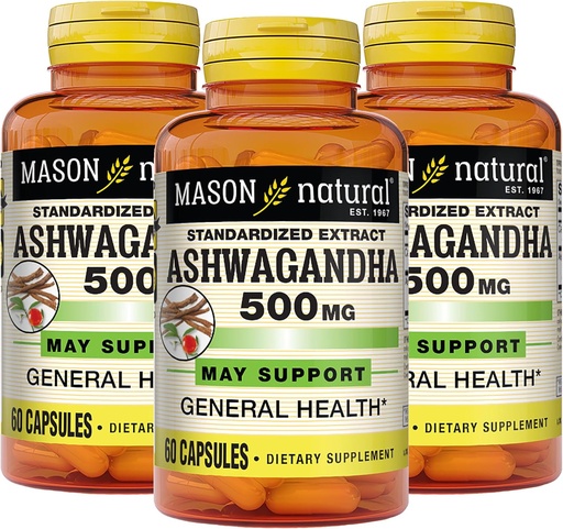 [BRSW2GDYCEOQYGY7] MASON NATURAL Ashwagandha 500 mg, Adaptogen for Stress & Energy Support, Herbal Supplement, 180 Day Supply