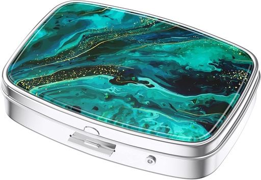 [BRSRMYAFCN7RE3T4] Nipichsha Pill Box, Small Pill Case for Purse & Pocket, Cute Travel Medicine Organizer, Portable Medicine Container Holder to Hold Vitamins, Medication, Fish Oil & Supplements, Ocean Marble