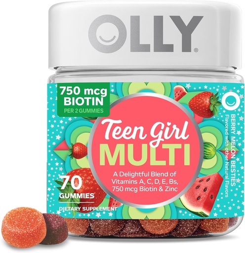 [BRSWGZD6CF7RQD37] Olly Teen Girl Multi Gummy, sağlıklı Skin ve Immune Support, 15 Essential Vitamins, Biotin, çinko, Kalsiyum, Chewable Multivitamin, Berry Melon, 35 Day Supply, 70 Count