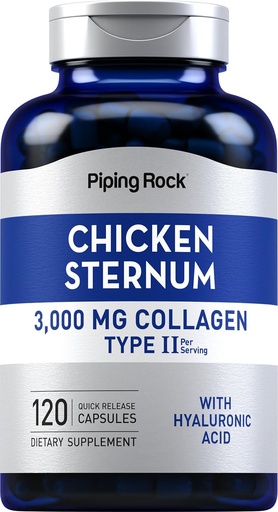 [BRSWIHQFB4PAAADO] Piping Rock Chicken Sternum Type II Collagen Supplement | 3000mg | 120 Capsules | with Hyaluronic Acid | Non-GMO, Gluten Free