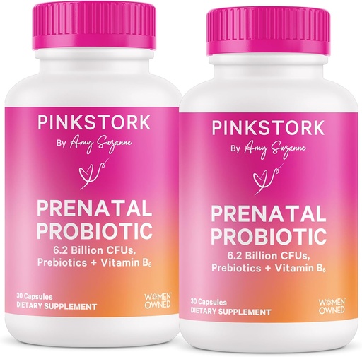[BRSRABQYCUHROAIY] Pink Stork Prenatal Probiotics for Women with Vitamin B6 and Prebiotics - Morning Sickness, Gut Microbiome, and Immune Support - Pregnancy Probiotic - Pregnancy Must Haves, 60 Capsules