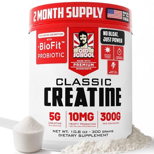 [BRSWGEIQBV7QGYD7] Old School Labs 5000mg Micronized Creatine Monohydrate with BioFit™ Probiotic - No Bloat Post-Recovery for Men & Women Supports Muscle Growth, Strength & Performance - Powder