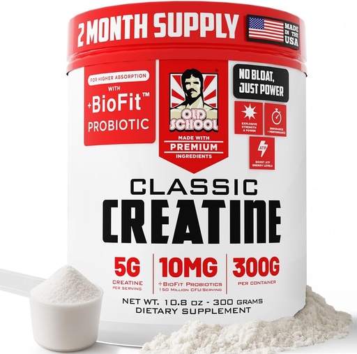 [BRSWGEIQBV7QGYD7] Old School Labs Micronized Creatine Monohydraatti, jossa ei ole bloat BioFitTM Probiootti - Miehet & naiset Post-Recovery Powder for Strength & Performance - 60 tarjoilut Ei makuja