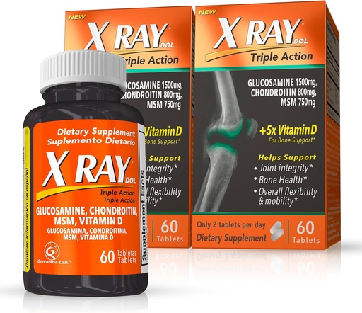 [BRSRAFQKCMMGA3DZ] X Ray Dol Triple Action Joint Support Supplement with Glucosamine 1500mg, Chondroitin 800mg, MSM 750mg and 5X Vitamin D for Healthy Joints, Bones & Cartilage - 60 Count per Bottle - 2 Pack