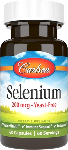 [BRSWIZ3RBZ6RGHA3] Carlson - Selenium, 200 mcg Yeast-Free, Prostate Health & Immune Support, Antioxidante, 60 cápsulas