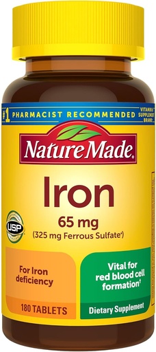 [BRSWIYIZAQBRQC3C] Nature Made Iron 65 mg (325 mg Ferrous Sulfate) Tablet, Dietary Cell Support Red Blood, 180 Tablet, 180 Day Supply