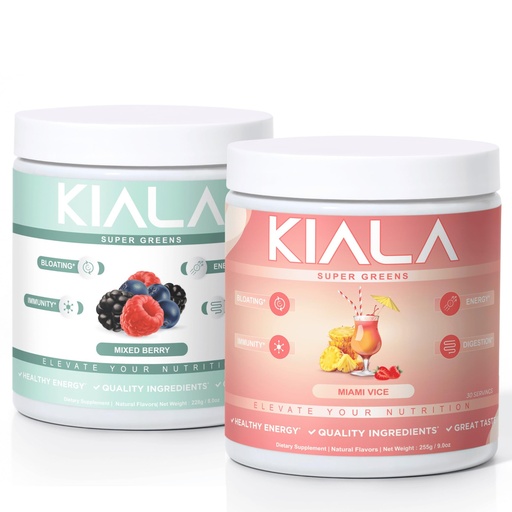 [BRSRAAYRB4FQGG3H] Kiala Nutrition Super Greens, Organic Greens Powder, Spirulina & Chlorella Superfood Powder, Sugar & Gluten Free Vegan, Spectra Blend, Mixed Berry & Miami Vice, 2 Pack
