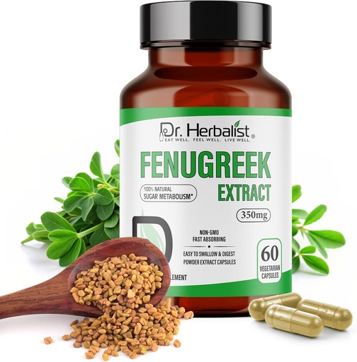 [BRSW2CT3PNYBUHQU] Dr. Herbalist Fenugreek Extract 350mg - 60 Capsules sufrido Non-GMO Silencio Ayunar Absorbing Silencio Vegetarian