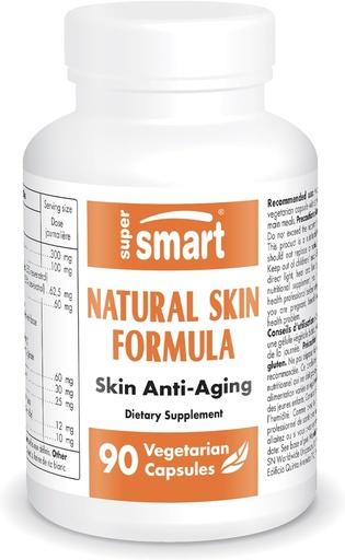 [BRSWIHQZBEBAG2Y3] SuperSmart - Natural Skin Formula (High Potency) - with Hyaluronic Acid, Collagen, Elastin, Ceramides, Silica - Skin Hydration & Elasticity | Non-GMO - 90 Vegetarian Capsules