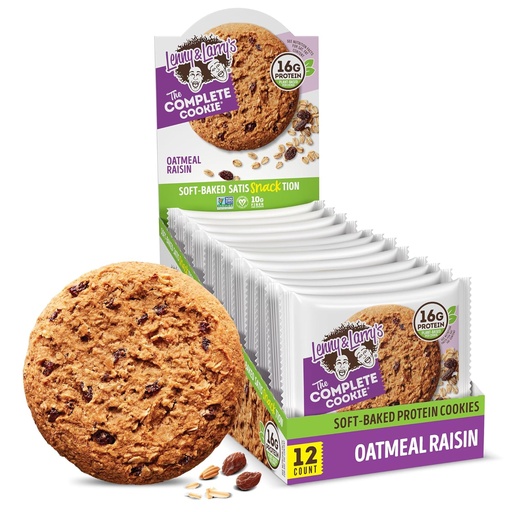 [BRSWIZQABECGACIV] Lenny & Larry's The Complete Cookie, Oatmeal Raisin, 16g Plant Protein, Vegan, Non-GMO, 4 Ounce (Pack of 12)