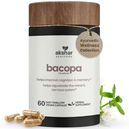 [BRSRAGL6DN4BE3A7] AKSHAR Ayurveda - Bacopa 500mg Brahmi Supplement, Rejuvenate System, Bacopa Pills to Support Cognitive Function for Adults, Vegan Cruelty Free Bacopa Monnieri (60 Count)