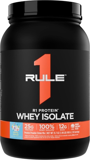 [BRSW2A36O55RG3TD] Rule 1 R1 Protein Whey Isolate - with 25g Protein & 6g BCAA Exclusively from Isolated & Hydrolyzed Sources for Workout Recovery (2 Pounds*, Fruity Cereal)