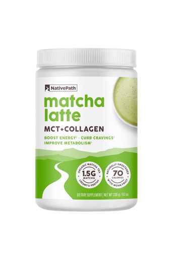 [BRSROYADA4PWCEQ3] NativePath Matcha Latte Collagen Peptides with MCT Oil - Grass-Fed Collagen & Organic Matcha for Energy & Focus - Keto, No Gluten or Dairy (8.1 oz)