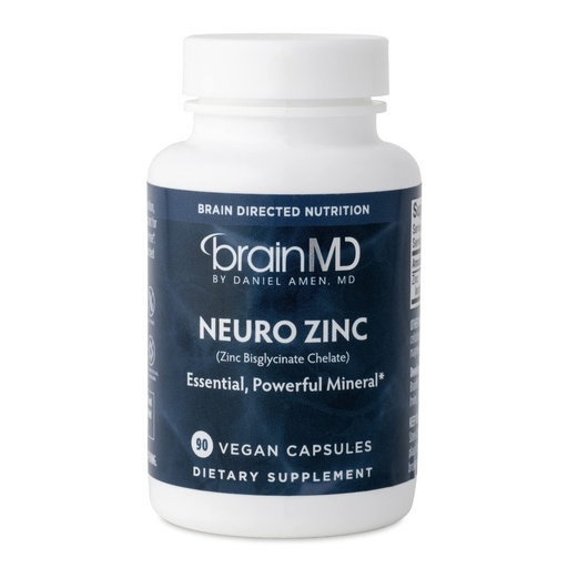 [BRSW2HYNBZ5AM3TJ] BRAINMD Dr Amen Neuro Zinc - 90 Capsules - 25 mg Zinc Bisglycinate Chelate - Gluten Free - 90 Servings
