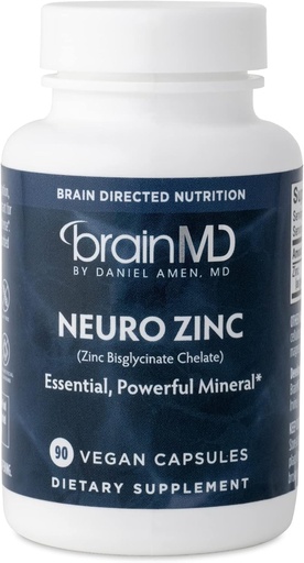 [BRSW2HYNBZ5AM3TJ] BRAINMD Dr. Amen Neuro Cink - 90 kapsul - 25 mg Cinkov biglicinat Chelat - Gluten Free - 90 servingov