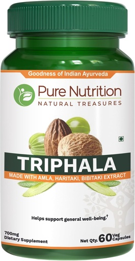 [BRSWYCTYBAMQYEL6] 순수한 영양 Triphala 추출물 700mg - 60의 모자 (Extract Equiv. 1900mg Triphala 과일 분말에) 비 GMO | 일단 매일 | 60 일 공급.