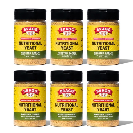 [BRSW2AD2OEMBM2Q4] Bragg Nutritional Yeast Roasted Garlic Seasoning - (6 Pack) 3 oz - Dairy-Free Parmesan Cheese Substitute - Perfect for Salads, Pastas, Popcorn, and More