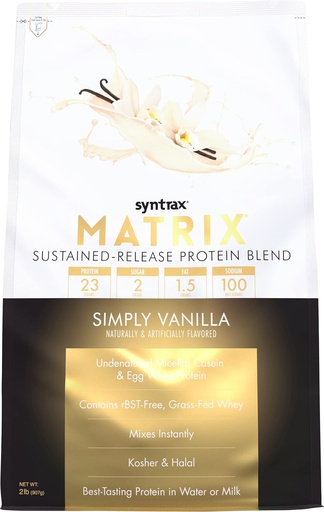 [BRSWIGQNOUEACC32] Syntrax Nutrition Matrix - Sustained-Release Protein Blend, Simply Vanilla 2 lbs. Real Vanilla Bean Specks