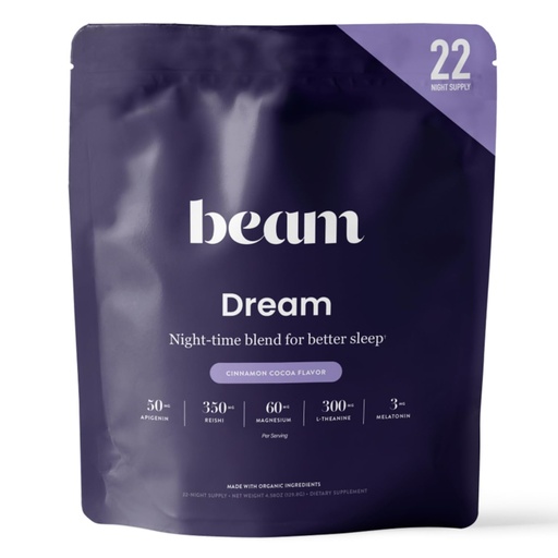 [BRSROGIQPN5GYCL5] BEAM Dream Sleep Powder Cinnamon Cocoa, L-Theanine, Apigenin, Reishi & Magnesium, Third Party Tested Natural Sleep Aid & Sleep Supplement, Health and Wellness Gift, Natural Sleep Support, 22 Servings