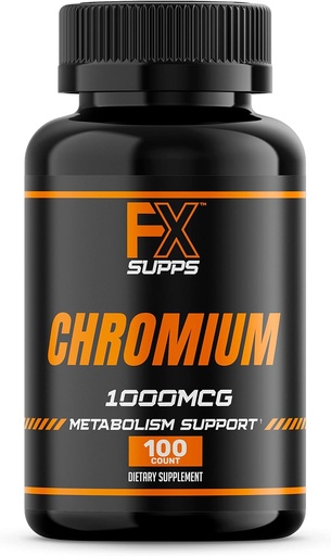 FX SUPPS Polinikotynian chromowy 1000 μg (100 kapsułek) Dodatek do zarządzania wagą dla mężczyzn i kobiet 124; Poprawia produkcję energii i zdrowie serca