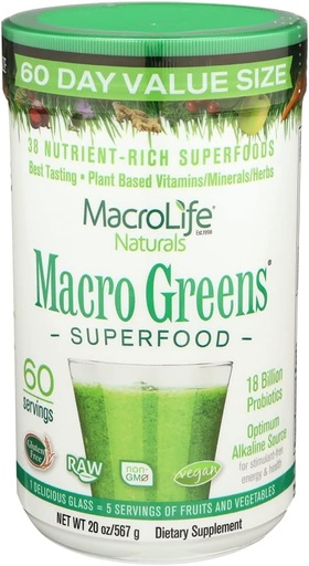 [BRSWKGAQOJ5QCGAV] MacroLife Naturals Macro Greens Powder 38 Superfood Probiotic Antioxidant Enzyme & Herbal Supplement Immunity Energy Cleanse - Non-GMO Vegan Gluten-Free Dairy-Free - 60 portioner