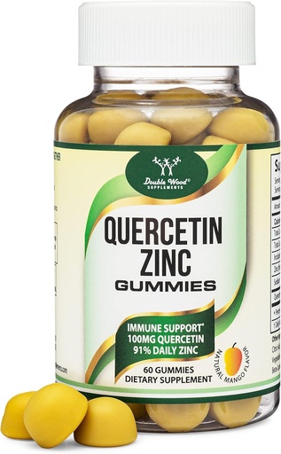 [BRSW2AY7AEDRUDI6] Quercetin Gummies cu zinc (100mg de Querbetin și 91% Zilnic Zinc per Serving) 60 Mango Aroma de sprijin imun Gumies pentru adulți și copii (Non-GMO și Gluten Free) de lemn dublu