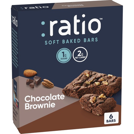 [BRSW2FIDOINRACQV] Ratio Soft Baked Bars, Chocolate Brownie, 1g Sugar, Keto Friendly, 5.34 oz (6 Bars)
