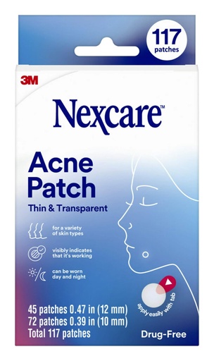 [BRSROZD3PMBBQEI4] Nexcare Thin and Transparent Acne Patch, Skin Cover Absorbs Pus and Oil from Clogged Pores, Made with hydrocolloid, tab Allows for Easy Removal from Liner - 117 Pimple Patches