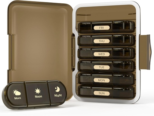 [BRSROZICBUBAA2QU] Weekly Pill Organizer 3X a Day, 7 Day Pill Box 3 Times, Portable for Travel Pill Case for Pills/Vitamin/Fish Oil/Medication/Supplements (3x7 Brown)