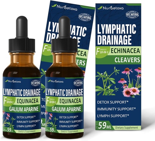 [BRSROGA6DMIWYD3F] Cleavers Lymphatic Drainage Drops for Lymph Detox Cleanse, Gotas de Equinacea y Diente de Leon para Drenaje Linfatico, Lymphedema Support Formula with Echinacea, Use with Massage Tool. 4oz