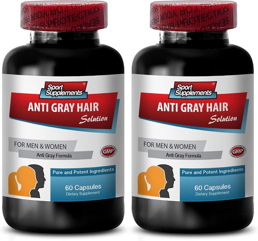 [BRSWECQ3DEIBGD33] Leheneratu ilearen kolorea - Anti Gray Hair Natural Formula Gizon eta Emakumeentzat - B6 bitamina, PABA, Biotin, Anti Gray Hair Supplement, Ile-pilak, biotin osagarria, azido folikoa, L-Tyrosine, 2 Bot 120 Caps