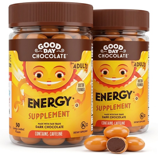[BRSRAGDYOQHBEEL2] Good Day Chocolate Energy Supplements for Adults [2 Pack] Fair Trade Caffeine Chocolate with B-Vitamins, Green Tea Extracts and 20 mg Caffeine Per Piece - Energy Booster for Women and Men