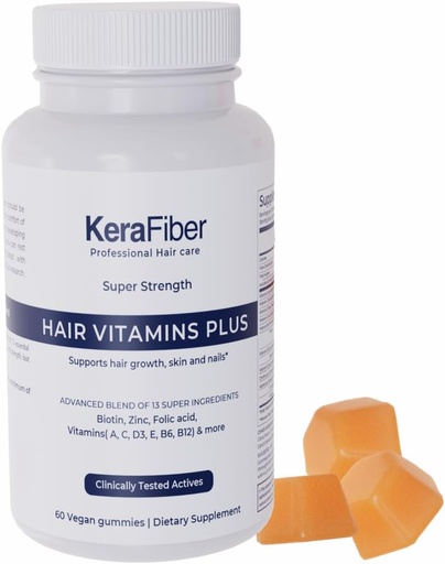 [BRSROATRO4IB43LP] KeraFiber Professional Hair Vitamins Plus Gummies - Biotin Hair Growth Supplements - Vegan Hair Vitamins with Zinc, Vitamins A, C, D, E, B6, B12 - Supports Hair Growth, Skin & Nails - 60 Count