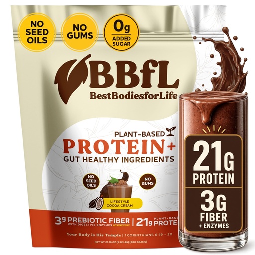 [BRSWYZYTAV6R6FA7] Plant-Based Protein Shake – 21g Vegan Protein, Cocoa + Apple Cider Vinegar, Prebiotics, Digestive Enzymes, Supports Gut Health – All-in-One Shake for Women & Men (15 Servings, Cocoa Cream)