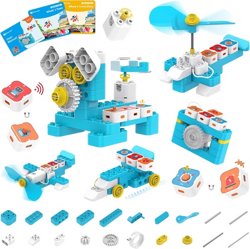 [BRSROBQBBF4AYF3A] WhalesBot A1 Coding Toy for Kids, Building Block Robot, Fun STEM Toy with Magnetic Controller and Sensor Blocks, Screen-Free Coding with 3 Guide Books for Kids 3-6