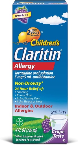 [BRSWK2YNB56BWADE] Claritin Children's 2 Hour Non-Drowsy Allergy Oral Solution 5 mg/ 5 mL, Grape 4 Fl Oz