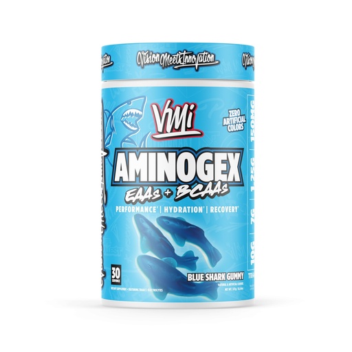 [BRSROYADAUCQADTU] VMI Sports Aminogex Ultra | EAA + BCAA Powder | Amino Acid + Hydration Recovery Drink with Electrolytes, Betaine and Glutamine | (30 Servings) (Blue Shark Gummy)