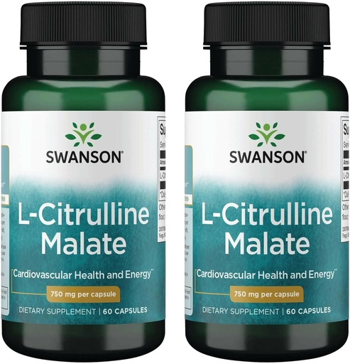 [BRSWGFD3C55BG233] Swanson L-Citrulline Malate - Amino Acid Supplement Promoting Energy Production & Healthy Blood Circulation - Natural Formula Supporting Overall Wellness - (60 Capsules, 750mg Each) (2 Pack)