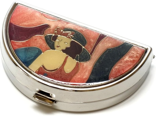 [BRSWKHY5AAHGMDTM] 9352 Semi-Circular Small Pill Box Organizer Pewter Silver Pink Women Travel Pill Case Purse Pocket Container Daily Portable Medicine Vitamin Box Medication Supplement Mini Storage