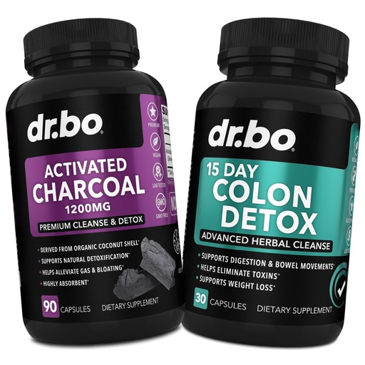 [BRSROGDRA55BEH3K] DR. BO Activated Charcoal & Colon Cleanser Detox - Organic Coconut Charcoal Pills & Colon Cleanse for Stomach Gas Bloat & Regularity - Bowel Movement Supplements for Stomach Bloating, Gut Support