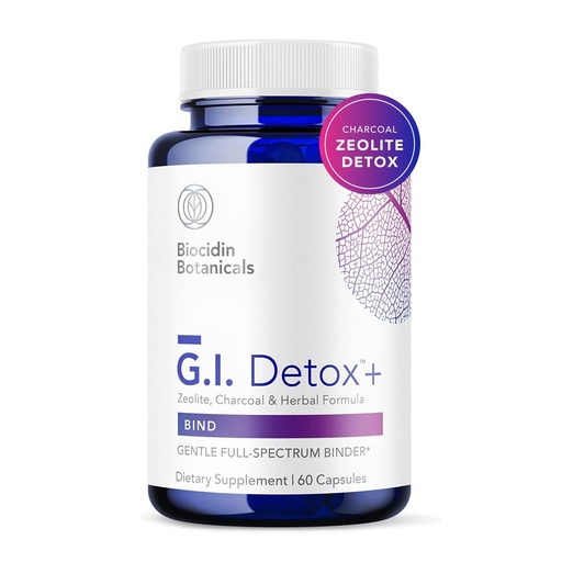 [BRSWI2YCC5YAAHDY] Biocidin G.I. Detox+ Activated Charcoal Binder & Zeolite Detox Supplements with Silica - Helps Bind & Clear Toxins - Supports Full Body Cleansing and May Reduce Bloating (60 Capsules)