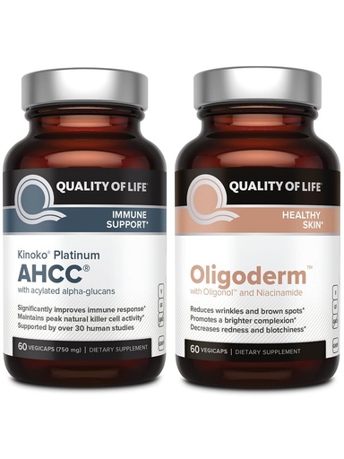 [BRSROALYBMMBYCLD] Quality of Life Featuring Kinoko Platinum AHCC Mushroom Extract and Oligoderm with Oligonol Lychee Extract - Immune Support Skin Health Bundle