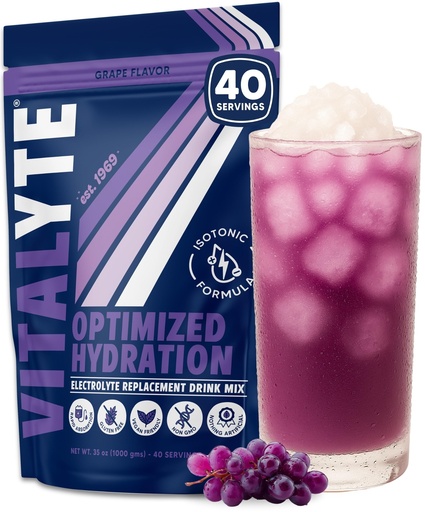 [BRSWKGIQOMGGM2T4] Vitalyte Electrolyte Powder Drink Mix, Isotonic Electrolyte Hydration Mix, Gluten Free Post Workout Powder Mix, Pack of 1, 35 oz., Grape Flavor
