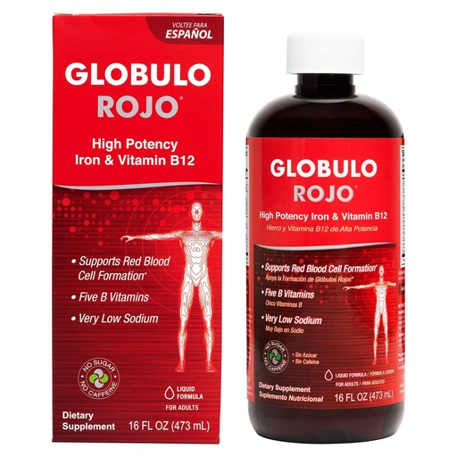 [BRSWIYD6OMGB2DYV] Globulo Rojo Iron Supplement - Liquid Dietary Supplement with High Potency Iron & B Vitamins (Vegan) (16 Fl Oz (Pack of 1))
