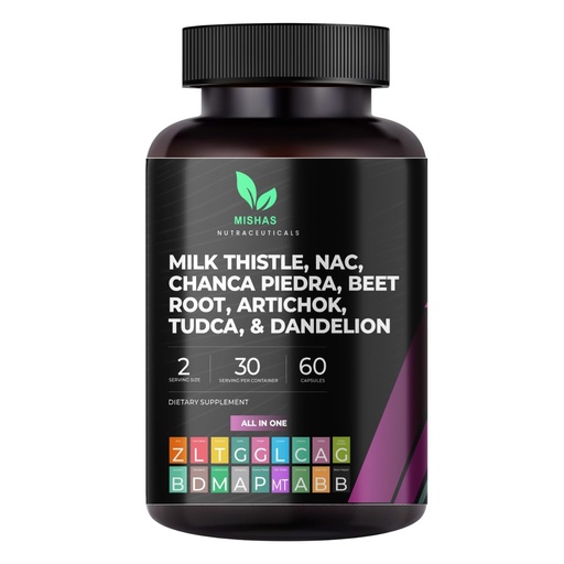 [BRSRAHQ5BMFQKHTF] Mishas Nutraceuticals Milk Thistle Dandelion Root, NAC and TUDCA Supplement – Supports Liver Health, Liver Cleanse Detox, Kidney and Respiratory Health & Digestion System – 60 Vegan Capsules