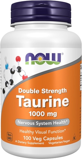 [BRSWIY3QB4NQ2HI5] NOW Supplements, Taurine 1,000 mg, Double Strength, Nervous System Health*, 100 Veg Capsules